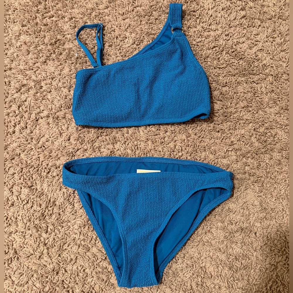 Michael Kors Blue One-Shoulder Bikini